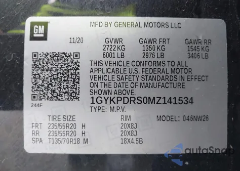 2021 Cadillac Xt6 Premium Luxury из США, поврежденный, VIN 1GYKPDRS0MZ141534